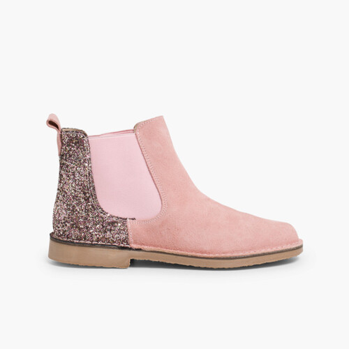 Stivaletti bambina scamosciati con tallone glitter Rosa