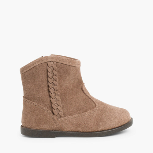 Stivaletti bambina scamosciati treccia laterale Taupe