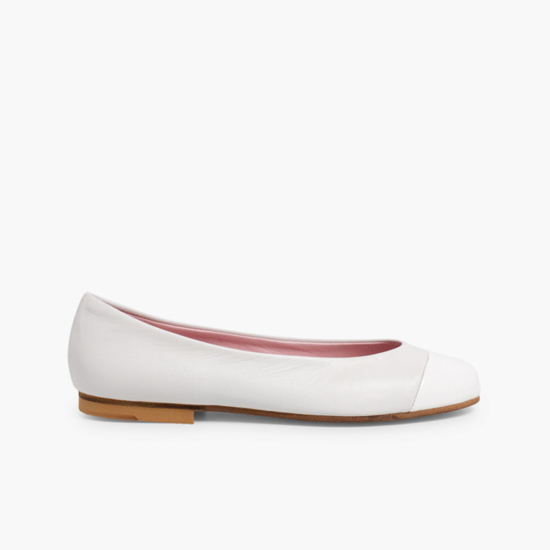 Ballerine Bambina Vernice e Nappa Bianco