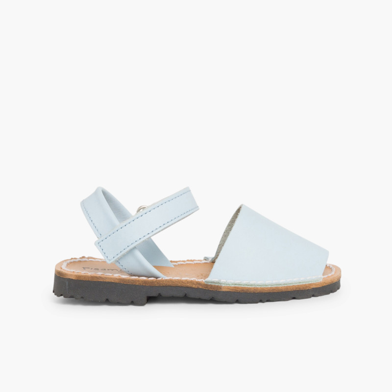 Sandali Minorchine Bambini  Avarcas nappa chiusura a strappo Cielo Blu
