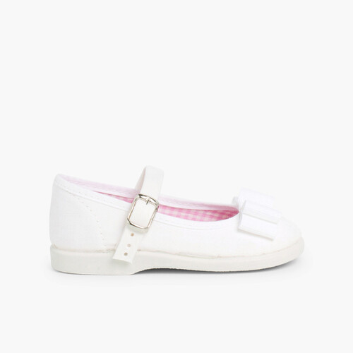 Scarpe con Cinturino Tela Fiocco Bianco