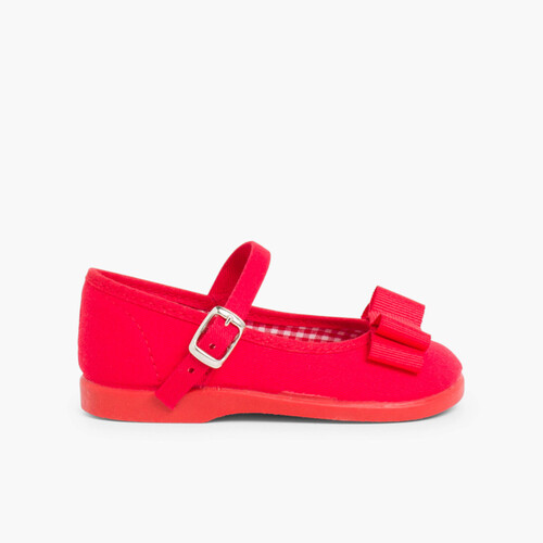 Scarpe con Cinturino Tela Fiocco Rosso