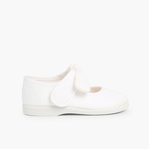 Scarpe con Cinturino a Fiocco Tela chiusura a strappo Bianco