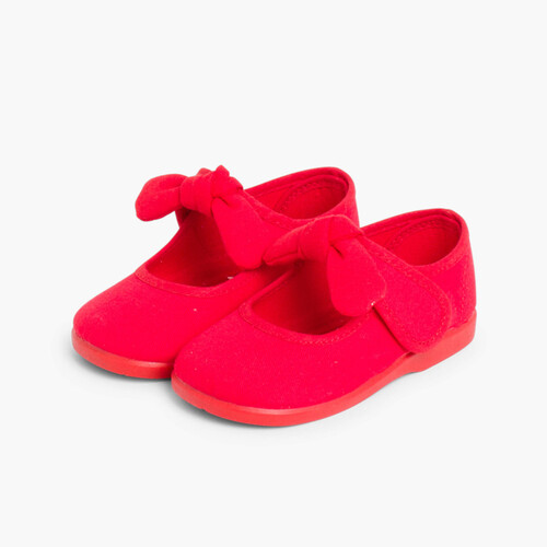 Scarpe con Cinturino a Fiocco Tela chiusura a strappo Rosso