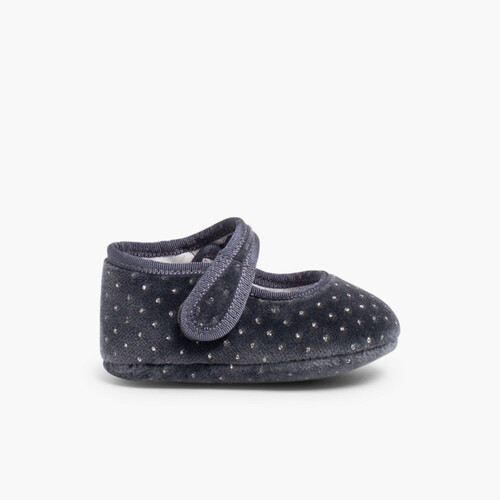 Scarpe con cinturino Neonate Velluto Strass Grigio