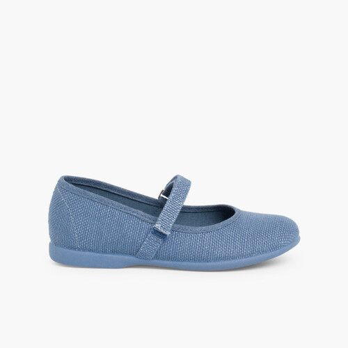 Scarpe Bambina di Lino chiusura a strappo fino Blu reale