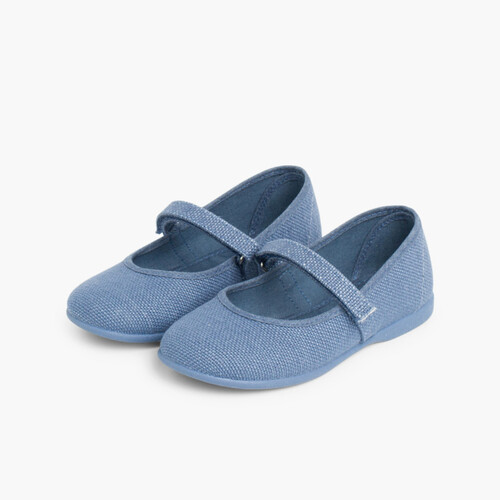 Scarpe Bambina di Lino chiusura a strappo fino Blu reale