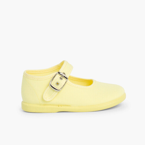 Scarpe Ballerine cinturino Bambina Tela Fibbia Giallo limone