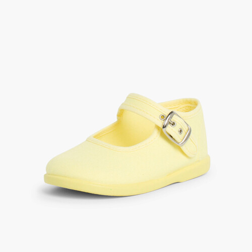 Scarpe Ballerine cinturino Bambina Tela Fibbia Giallo limone