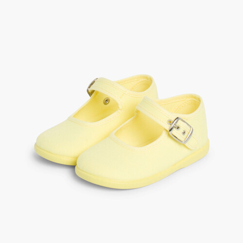Scarpe Ballerine cinturino Bambina Tela Fibbia Giallo limone