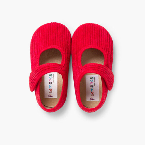 Scarpe ballerine con cinturino in velluto a coste bambine per casa Rosso