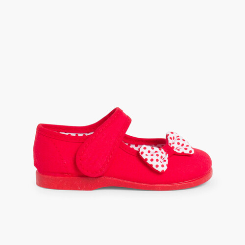Scarpe di tela chiusura a strappo fiocco a pois Rosso
