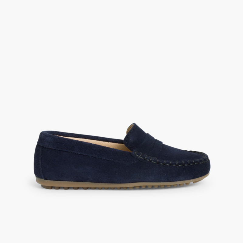 Mocassini Bambino Scamosciato Mascherina Blu