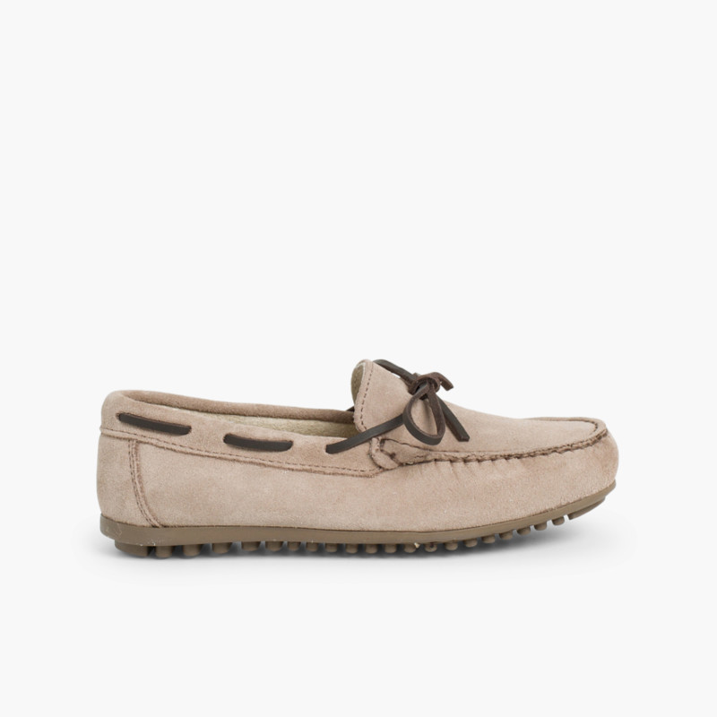 Mocassini Bambino scamosciati con lacci Taupe