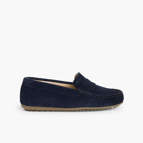 Mocassini Bambino Scamosciato Mascherina Blu