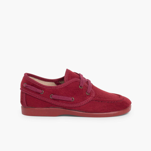 Scarpe da barca effetto camoscio con lacci Bordeaux