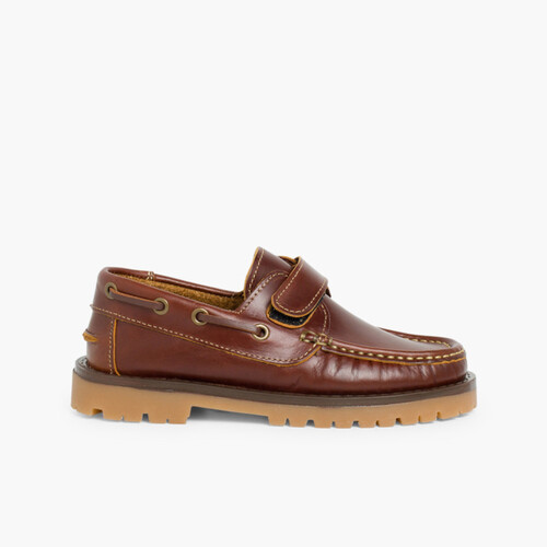Scarpe da barca Bambino chiusura a strappo Marrone