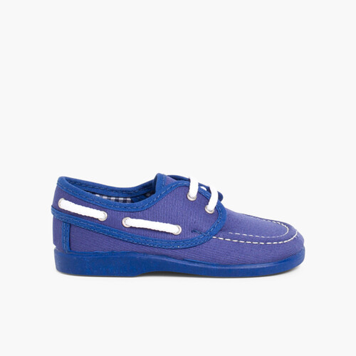 Scarpe da barca tela lacci bambino Blu di Persia