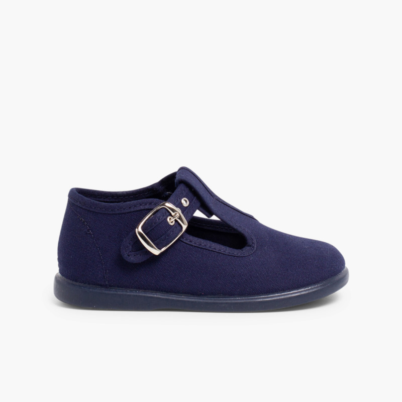 Scarpe Occhio di Bue Primi Passi Tela Fibbia Blu