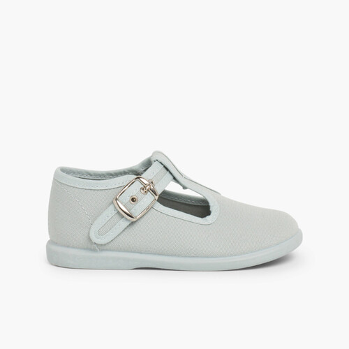 Scarpe Occhio di Bue Primi Passi Tela Fibbia Grigio