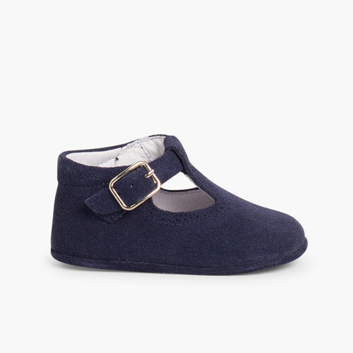 Scarpe Occhio di Bue Scamosciate Fibbia Neonato Blu