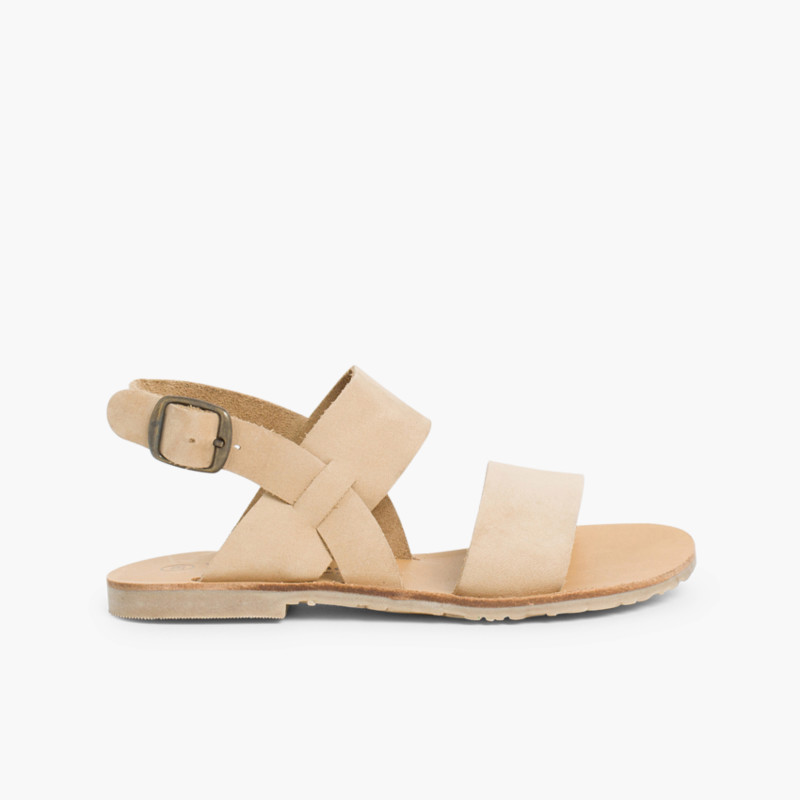 Sandali Nabuk Stringhe Larghe  Beige