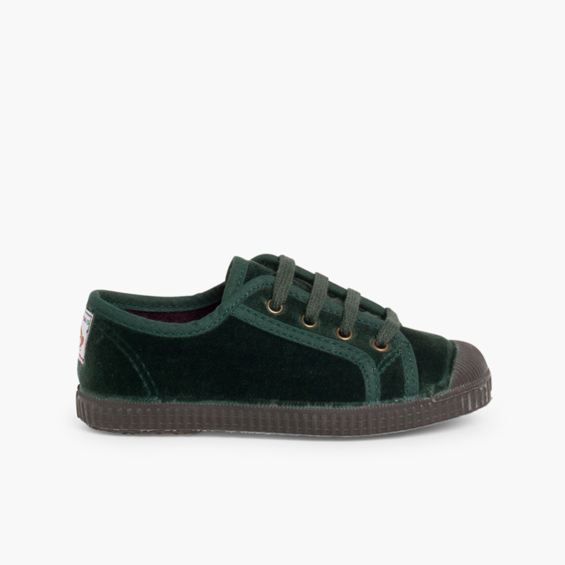 Scarpe velluto con lacci Verde