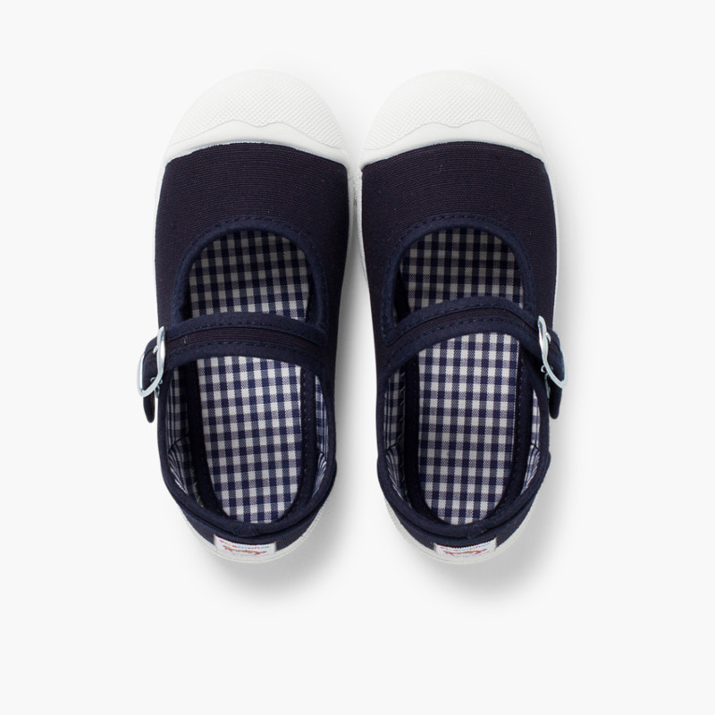 Sneakers Tela Bambina con Fibbia e Punta di Gomma Blu