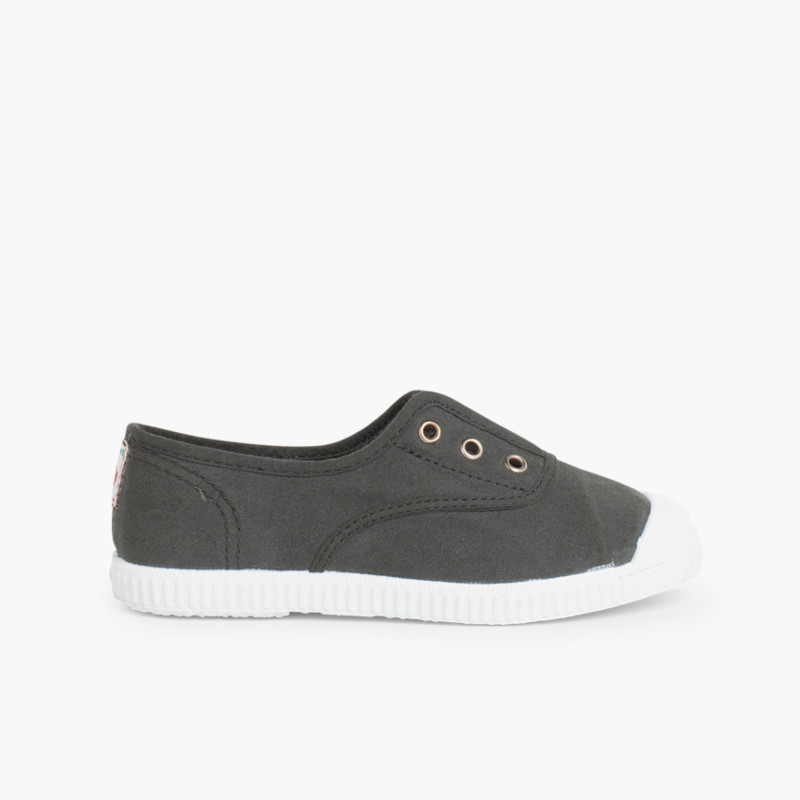 Scarpe Tela Punta Gomma Senza Lacci Antracite