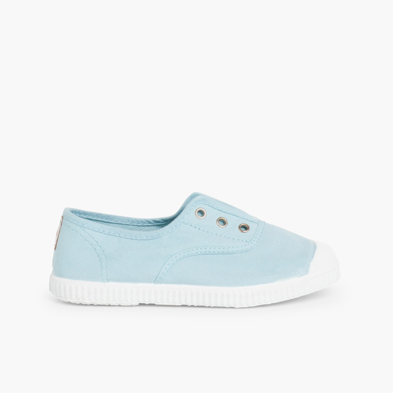 Scarpe Tela Punta Gomma Senza Lacci Cielo Blu
