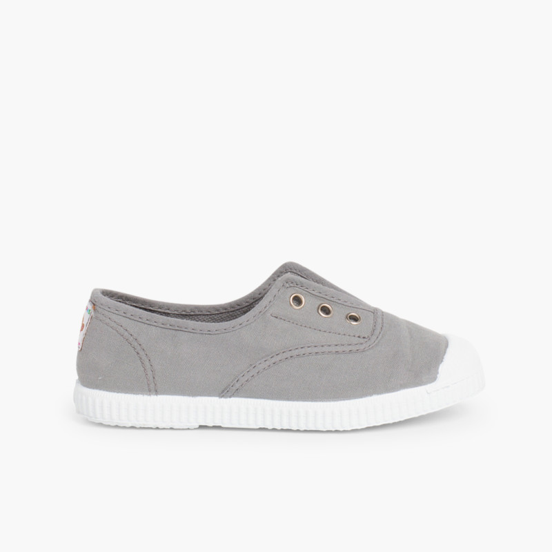 Scarpe Tela Punta Gomma Senza Lacci Grigio