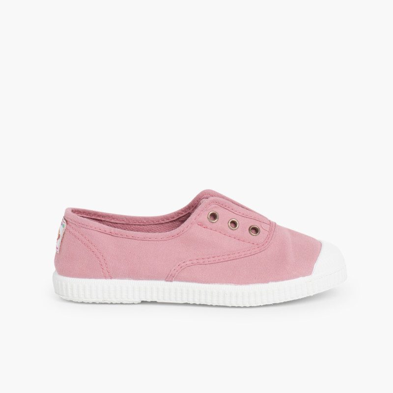 Scarpe Tela Punta Gomma Senza Lacci Rosa