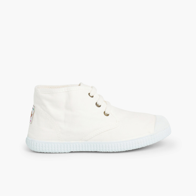 Sneaker in tela alte con stringhe Bianco