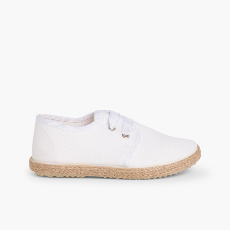 Scarpe Blucher Suola in Corda Effetto Raso  Bianco