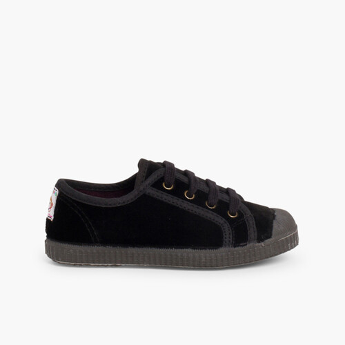 Scarpe velluto con lacci Nero