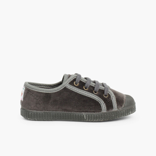 Scarpe velluto con lacci Grigio