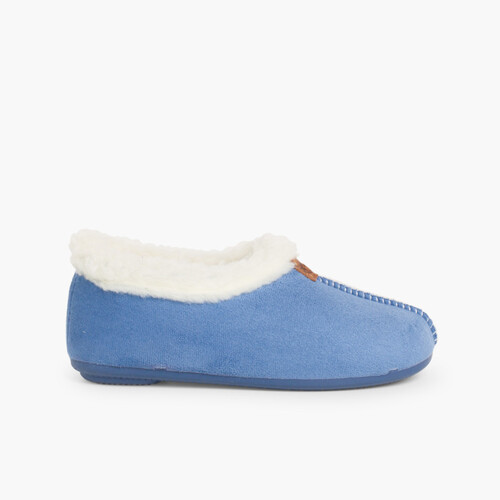 Pantofole Finto Camoscio Fodera tipo Agnello Azzurro