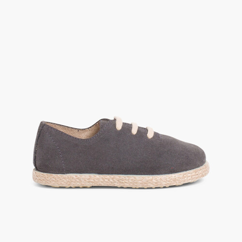 Scarpe lacci scamosciate e iuta bambini Grigio