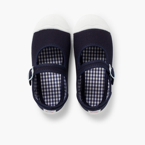 Sneakers Tela Bambina con Fibbia e Punta di Gomma Blu