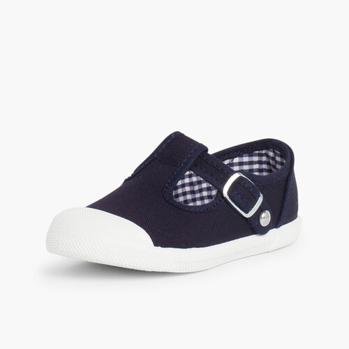 Sneakers Tela Bambini Punta Gomma Tipo T-bar Blu