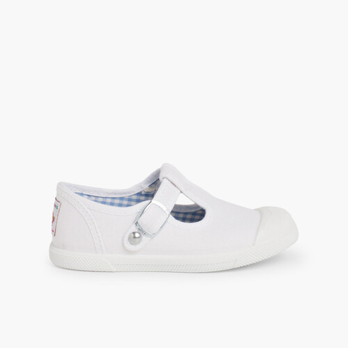 Sneakers Tela Bambini Punta Gomma Tipo T-bar Bianco