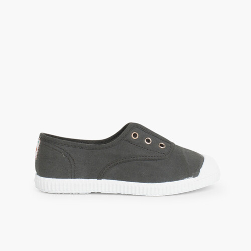 Scarpe Tela Punta Gomma Senza Lacci Antracite