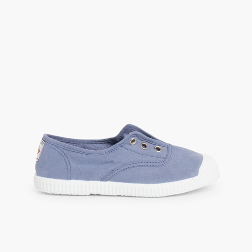 Scarpe Tela Punta Gomma Senza Lacci Azzurro