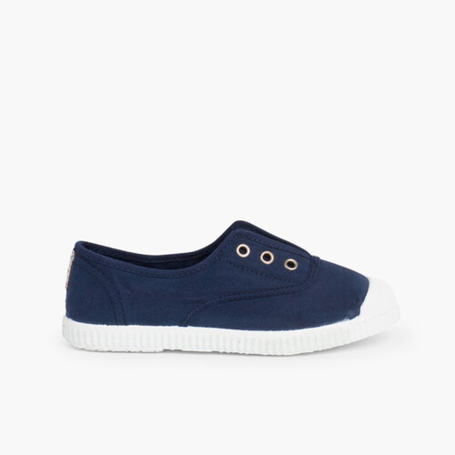 Scarpe Tela Punta Gomma Senza Lacci Blu