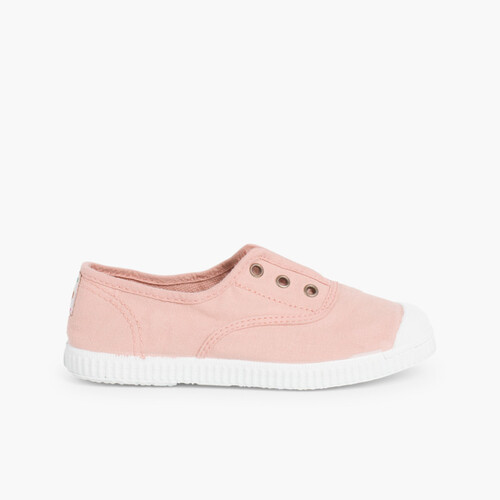 Scarpe Tela Punta Gomma Senza Lacci Rosa Pastello