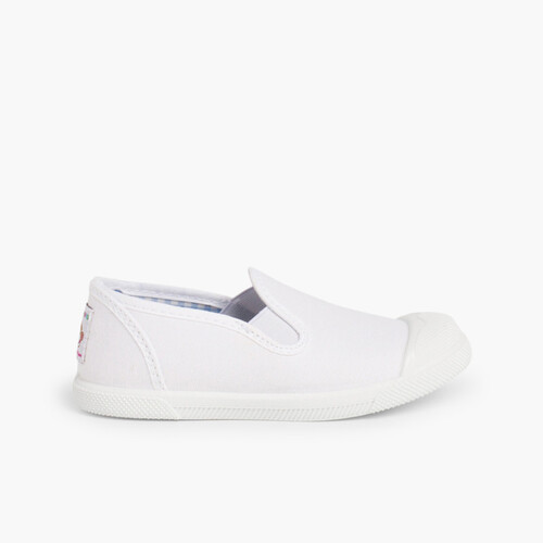 Sneakers Tela senza Lacci con Elastici Laterali Bianco