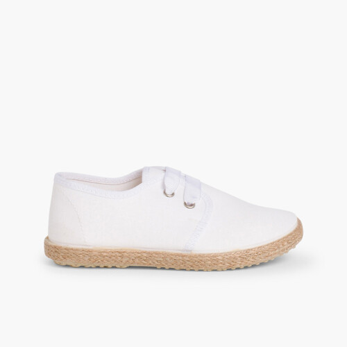 Scarpe Blucher Suola in Corda Effetto Raso  Bianco