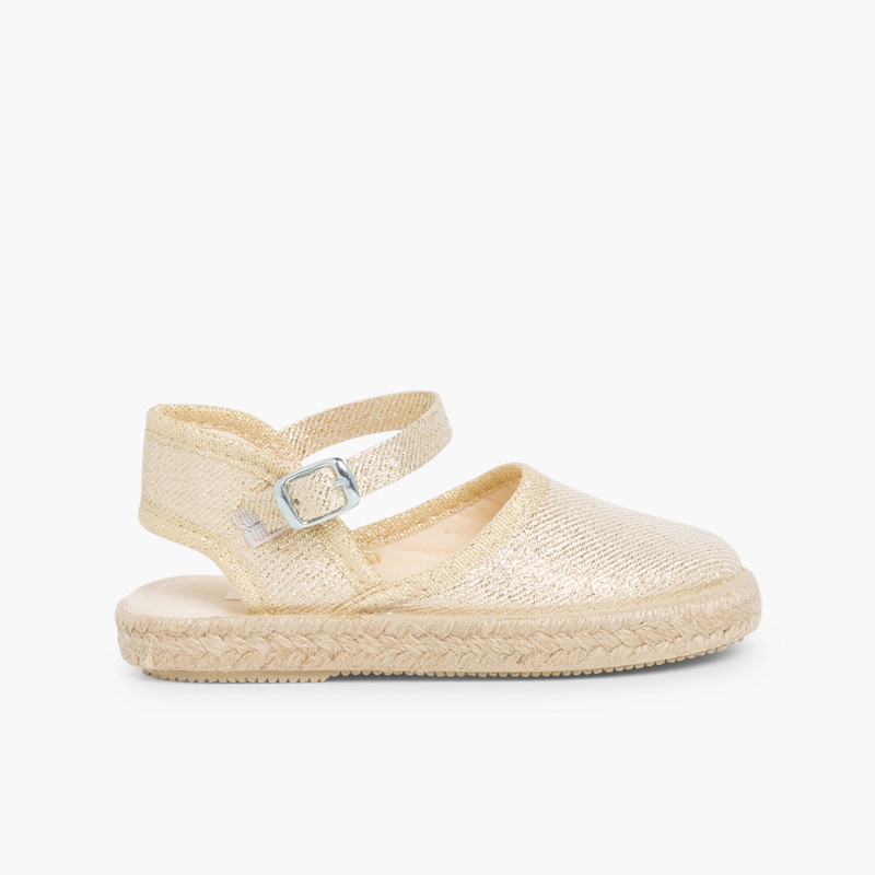 Espadrillas bambine brillantini con fibbia Oro
