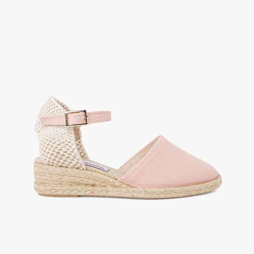 Espadrillas con zeppa per bambina e donna con fibbia Rosa Pastello