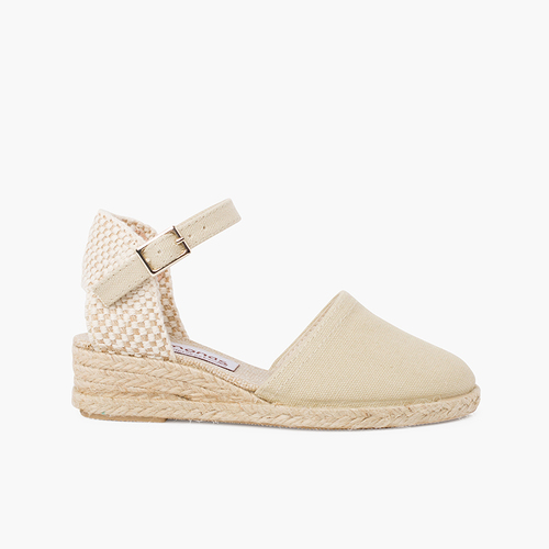 Espadrillas con zeppa per bambina e donna con fibbia Beige